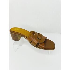 Bruno Magli Retro Classic Leather in Rich Cognac  Block Heel Slide Sandals 40